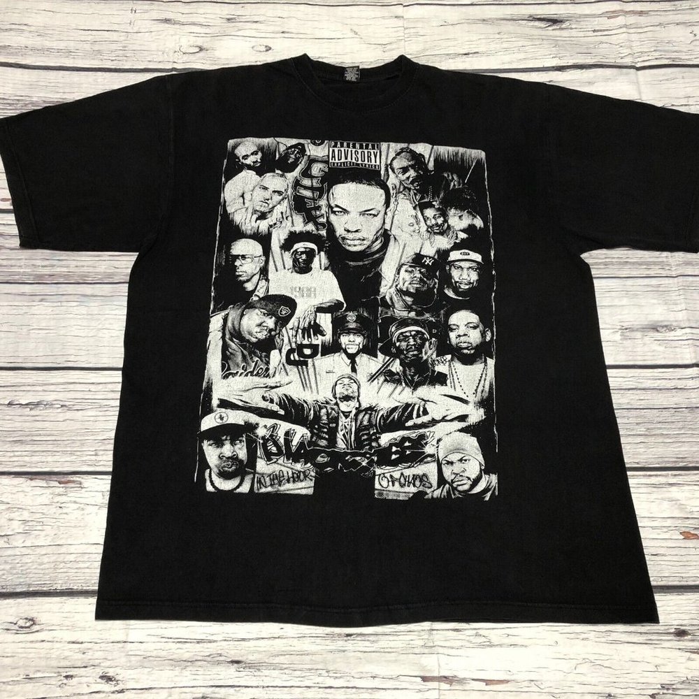 Vintage Y2K Rappers Hip Hop Legends Tupac Snoop Men Black T-shirt Size 4XL